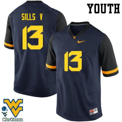 Youth West Virginia Mountaineers NCAA #13 David Sills V Navy Authentic Nike Stitched College Football Jersey KU15R28HE